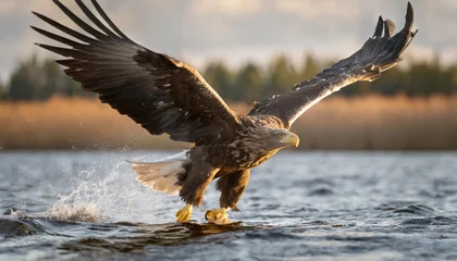 Poster white tailed eagle haliaeetus albicilla also known as eurasian sea eagle and white tailed sea eagle the eagle is flying to catch a fish in the delta of the river oder in poland europe © Katherine