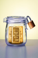 Safety security storage gold bars. Gold bars in safe.