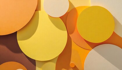 background of yellow and orange paper circles in memphis geometric style cut out circles styled layout with hard light and shadows vivid abstract background or template - obrazy, fototapety, plakaty