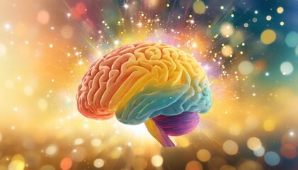 Fototapeta na wymiar a digital illustration of the human brain with rainbows glitter and sparkles representing autism creativity and neuro diversity generative ai