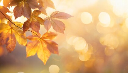 autumn leaves on bokeh background space for copy banner generative ai