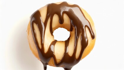 donut with melted chocolate dripping grazed top view isolated on white background - obrazy, fototapety, plakaty