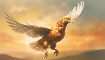 generative ai illustration of flying fried chicken plain background