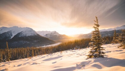Fototapeta na wymiar winter landscape in canadian mountain landscape colorful sunset