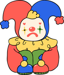 Playful Clowncore sad clown Cartoon Cute and Vibrant Doodle Drawing