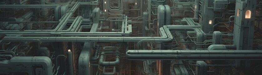 Captivating Geometric Complexity of an Intricate Digital Labyrinth Interconnected Pathways in a Futuristic Sci Fi Robotic Landscape