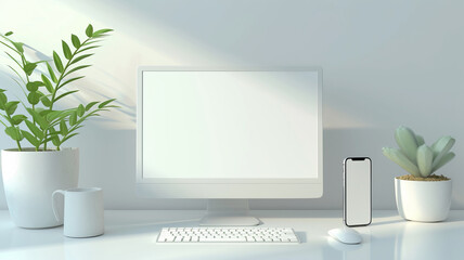 A clean, minimalist workspace bathed in natural light, promoting productivity and calm. AI Generative.