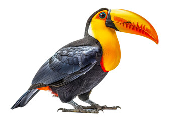 Fototapeta premium A black and yellow bird with a long beak stands - stock png.
