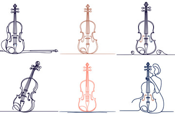 Minimalist One-Line Vectors for Musical Ambiance : Elegant Violin Illustrations © Anass
