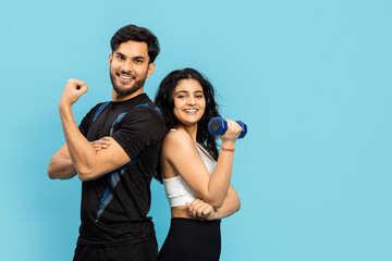 Confident Fitness Couple Showing Strength And Workout Focus, With Active Sports Lifestyle On Plain Background