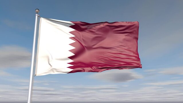 Qatar Flag Animation With Sky And Cloud