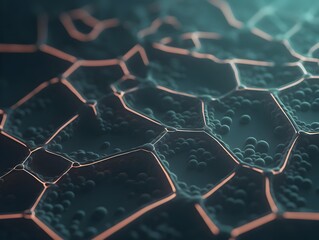 Obraz premium Futuristic Hexagonal Nano Material Network with Interconnected Microscopic Structures