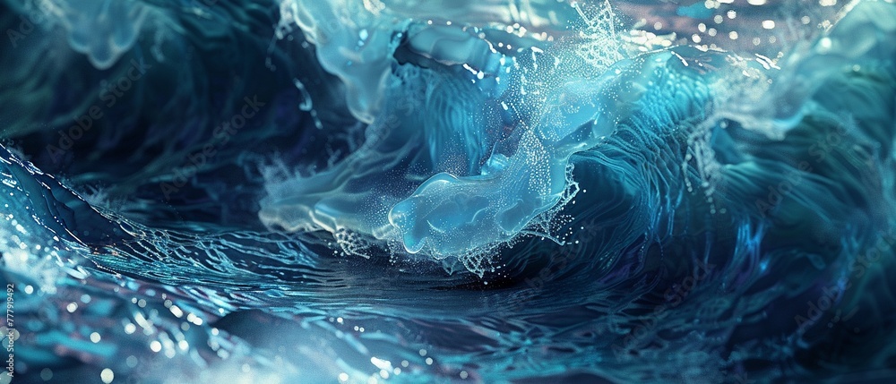 Poster turquoise ocean waves captured with high detail emulating dynamic fluid motion.