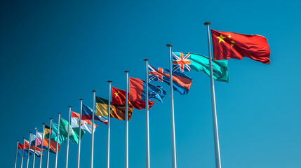Flags of participating countries flying in the wind show. generative ai 
