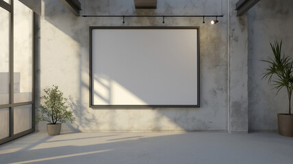 Fototapeta premium A room capturing the essence of industrial chic with a spotlight on the textured wall, casting dynamic shadows beside potted greenery.
