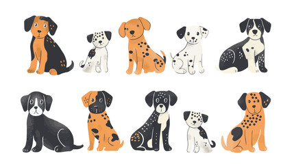 Hand drawn abstract dogs, puppy, flat icons set. Color isolated illustrations. 