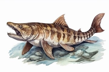 Sturgeon s,  watercolor illustration clipart, 1500s, isolated on white background watercolor tone, pastel, 3D Animator
