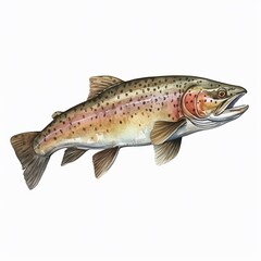 Trout s,  watercolor illustration clipart, 1500s, isolated on white background watercolor tone, pastel, 3D Animator