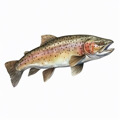 Fototapeta premium Trout s, watercolor illustration clipart, 1500s, isolated on white background watercolor tone, pastel, 3D Animator
