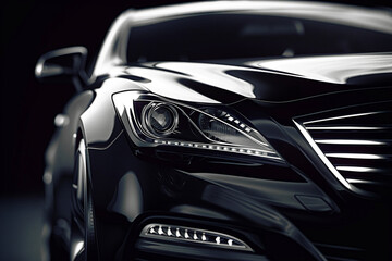 Close-up of modern car, sleek design, black body.