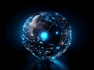 Futuristic Rendering of Global Digital Network and Communication Connections on Planet Earth