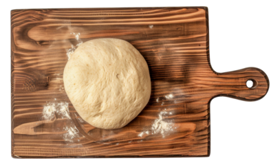 A piece of dough is sitting on a wooden cutting board, cut out - stock png.