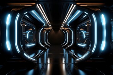 Futuristic Sci Fi Corridor with Radiant Geometric Patterns and Symmetrical Design