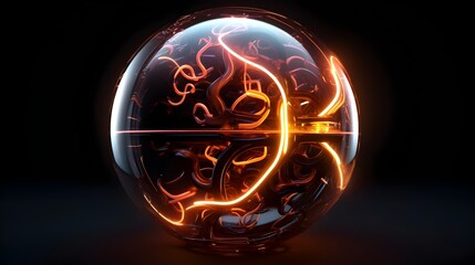 Glowing Ethereal Sphere Representing Electrical Neural Connections and Technological Innovation - obrazy, fototapety, plakaty