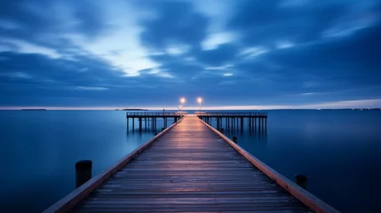 Foto op Plexiglas Dock and pier at sea in twilight long exposure © MOUISITON