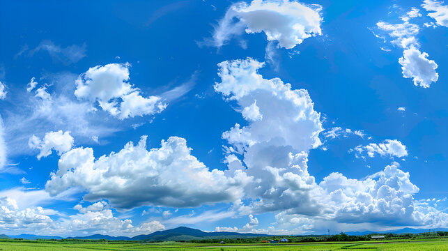 beautiful cloudy  sotted blue sky on a summer morning in the mountain, beautiful cloudy sky at sunrise, white bright clouds on a blue sky, fluffy summer clouds ,natural background

