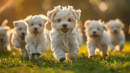 White fluffy Maltese puppies full of joy and energy