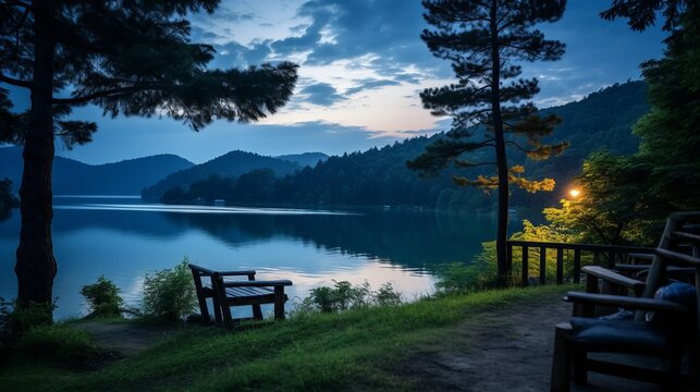 Relaxing place National 5A scenic spot Green mountain Clean Green freshwater lake natural scenery