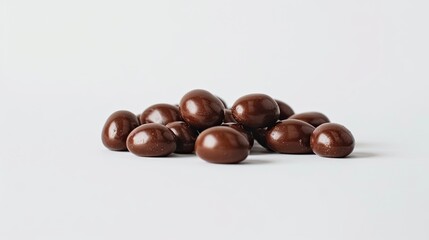 Chocolate-covered espresso beans displayed on a minimalist white background