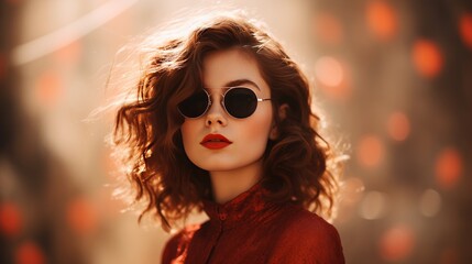 Young adult woman in sunglasses exudes elegance