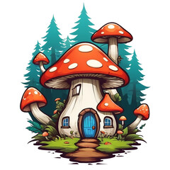 mushroom house for tshirt