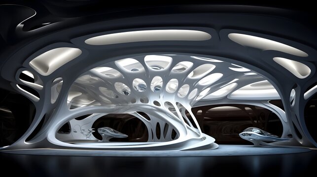 Mesmerizing Futuristic Interior Architecture of Fluid Organic Structures and Captivating Geometric Patterns