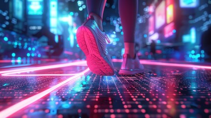 Digital rendering of an AI feet in futuristic shoe representing innovation and artificial intelligence technology.