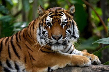 Obraz premium Image Bengal tigers majestic gaze exudes danger in tropical rainforest