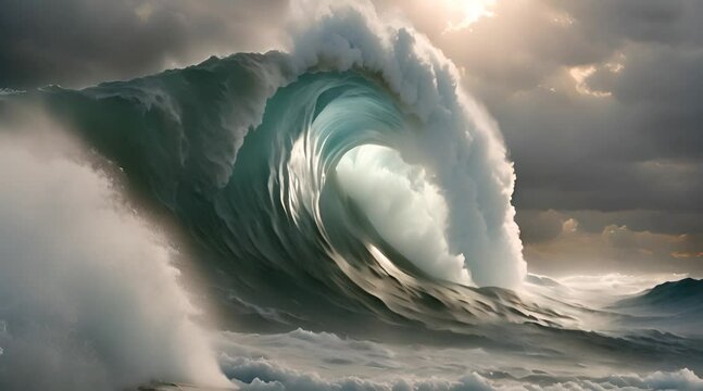 Large ocean wave is slowly moving forward