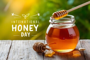 Image International honey day glass jar with honey, horizontal banner - Powered by Adobe