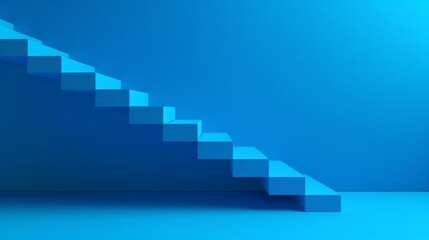 Blue stair step to growth success, render, progress way and forward achievement creative concept,