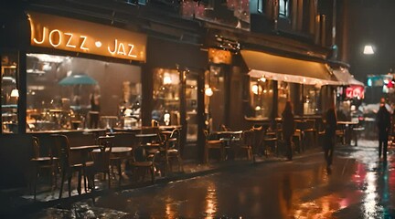 Rainy Night at Outdoor Cafe Seating