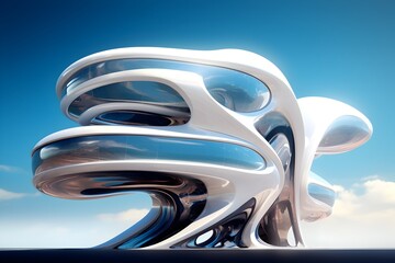 Towering Surreal Architectural Structure in Striking Futuristic Design Against Clear Sky