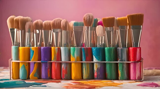 Neatly Arranged Colorful Brushes Ready for Art Creation