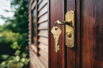 Landlord key for unlocking house, real estate concept