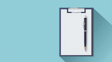 Simplistic Clipboard with Pen on Blue Background with Shadows