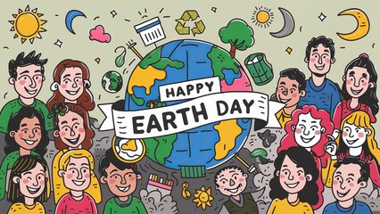 Happy Earth Day banner with creative text, isolated  on white background, Generative ai