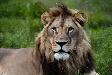 Majestic lion stares at camera, epitomizing beauty in nature