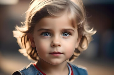 A small child in close-up. A cute child is looking at the camera