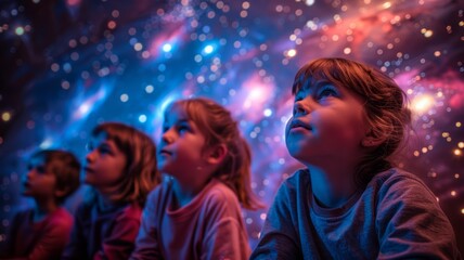 Children learn about constellations in the planetarium.